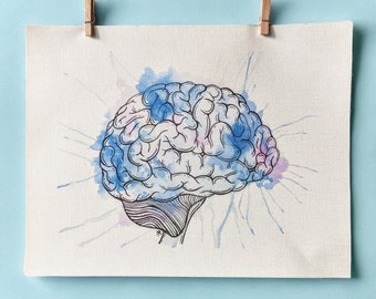 Watercolor Brain | Print by Skye Rain Art | Human Anatomy | Medical | Surrealism | Splash | Neurology | Psychology | Mind | Neurodivergent