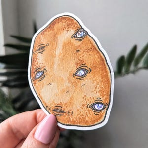 Space Potato Sticker - "Tater Peepers" - Matte Holographic Eyes - Food Art - Surrealism - Creepy - Quirky