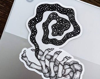 Summon the Cosmos Sticker: Hand-Drawn Skeleton, Waterproof Vinyl