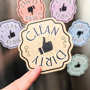 Vintage Style Clean Dirty Dishwasher Magnet: Retro Kitchen Decor, Custom Personalized Color Option, Rainbow Variations, Refrigerator Magnet