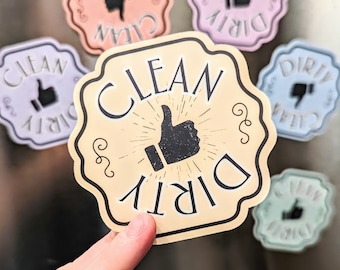Imán para lavavajillas limpio y sucio, estilo vintage hecho a mano: decoración retro para la cocina.