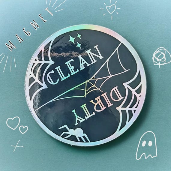 Spooky Clean Dirty Dishwasher Magnet: Spider Web Design - Halloween Decor - Dark Spooky Kitchen Art