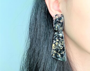 Clip On Earrings, Hoop Earrings, Geometric Earrings, Circle Earrings, Resin Jewelry, Modern Earrings, Gift for Her.