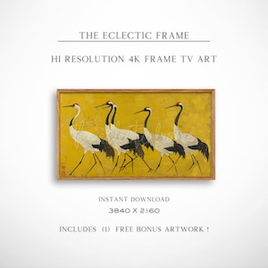 Modern Crane Frame TV Art, Sandhill Crane Illustration, Japanese Art TV Screensaver, Asian Art Printable Wall Art, Digital Download | TV400