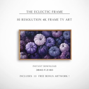 May include: A digital painting of a cluster of purple and white pumpkins. The pumpkins are arranged in a random pattern and are all different sizes. The background is a dark purple color.