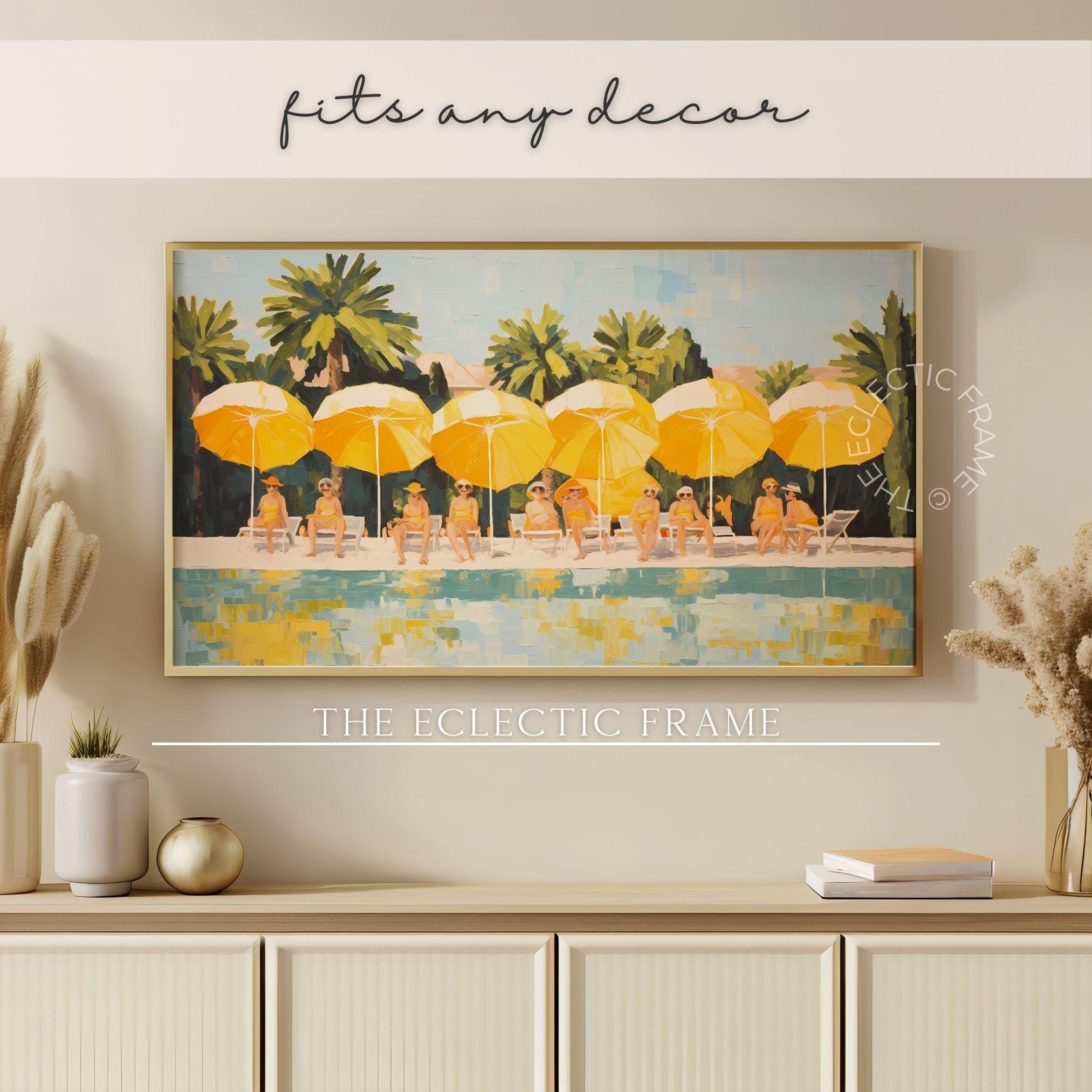 Summer Frame Pool Mid Century Pool Party Summer Frame TV Art, Retro Poolside Yellow ...
