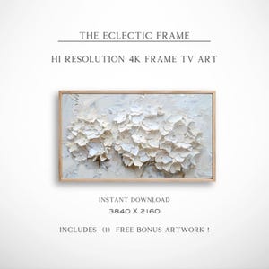 Textured Hydrangea Frame TV Art, White Hydrangea Flower Desktop Wallpaper, Abstract TV Art for Spring or Summer, Digital Wall Art | TV319