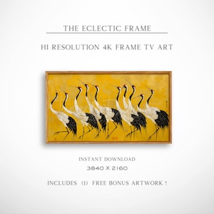 Japanese Crane Frame TV Art Digital Download, Sandhill Crane Painting, Wildlife TV Screensaver, Asian Art Printable Wall Art | TV399