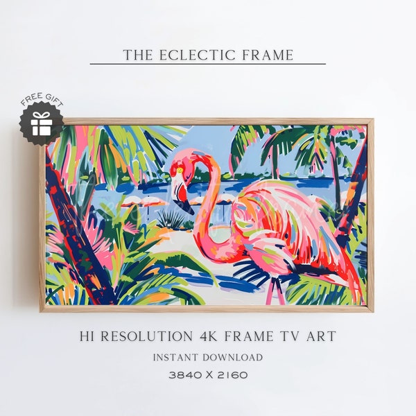 Pink Flamingo Summer Frame TV Art, Beach House Art for TV, Tropical Art Digital Download, TV Screensaver | TV295