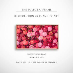Maximalist Cherries Frame TV Art, Pink Cherry Decor Still Life Art Instant Download Desktop Wallpaper, Summer Frame TV| TV290