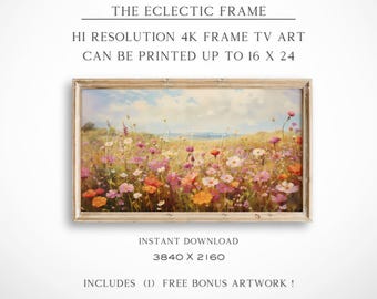Wildflower Frame TV Art, Country Field Farmhouse Vintage Oil Painting, Floral Spring Wall Art Digital Download, Art for Frame TV | TV192