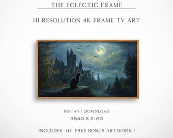 Halloween Frame TV Art Digital Download, Gothic Castle Desktop Wallpaper, Goth Halloween Printable Wall Art, Spooky Dark Tone TV Art | TV423