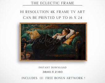 Decadent Young Woman Frame TV Art Digital Download, Woman on Green Couch Smart TV Screensaver, Moody Victorian Wall Decor Art Print | TV445