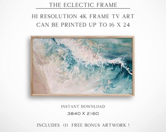Beach Frame TV Art Abstract Ocean Waves, Seascape Landscape Art Digital Download, Blue Wall Art Print | TV311