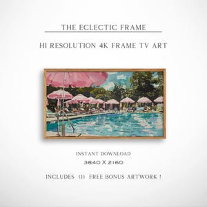 Summer Poolside Party Frame TV Art, Abstract Pink Umbrella TV Art Instant Download, Pool House Desktop Wallpaper | TV339