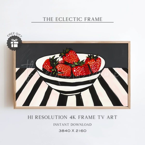 Strawberry Frame TV Art, Colorful Still Life Art for TV, Summer Frame TV Instant Download | TV292
