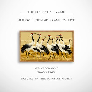 Japanese Crane Frame TV Art Digital Download, Sandhill Crane Painting, Asian Art TV Screensaver, Vintage Birds Printable Wall Art | TV398