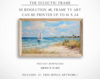 Summer Frame TV Art, Beach Seascape Desktop Wallpaper, Beach Frame TV Art, Digital Download Wall Art | TV171