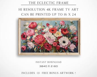 Bright Abstract Textured Florals Frame TV Art, Spring Frame TV Digital Impasto Oil Painting | TV200