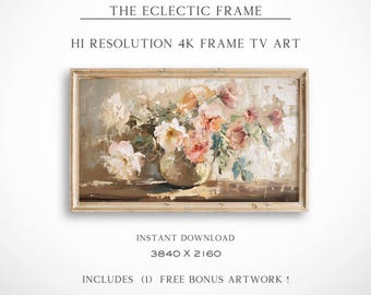 Floral Frame TV Art, Neutral Farmhouse Bouquet Printable Art, Spring Frame TV Art, Digital Download Desktop Wallpaper | TV255