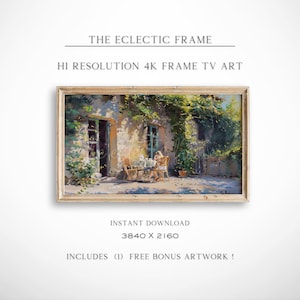 Frame TV Art, Warm French Paris Patio Art, Instant Digital Download Desktop Wallpaper, Spring or Summer TV Art, Landscape Wall Art | TV263