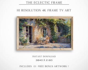 Frame TV Art, Warm French Paris Patio Art, Instant Digital Download Desktop Wallpaper, Spring or Summer TV Art, Landscape Wall Art | TV263
