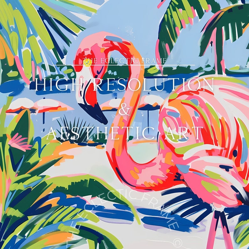Pink Flamingo Summer Frame TV Art, Beach House Art for TV, Tropical Art ...