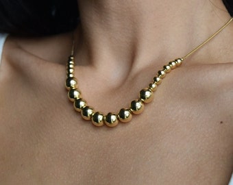 Beads Chain Necklace, 18K Gold Filled, Layering Gold Chain Necklace, Beaded Necklace, Chunky Necklace, Thick Necklace, Statement Jewelry