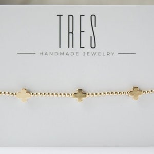 Cross and Gold Filled beads elastic bracelet, gift for her, LEAH Bracelet