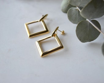 Gold geometric rhombus earrings, hanging rhombus, statement gold earrings, gold filled earrings, ABILITY Earrings