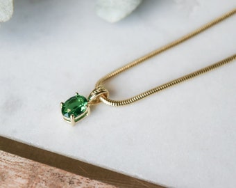 Emerald pendant and gold filled chain, non-tarnished jewelry, gold necklace, snake chain, May birthstone necklace, STRENGTH Necklace