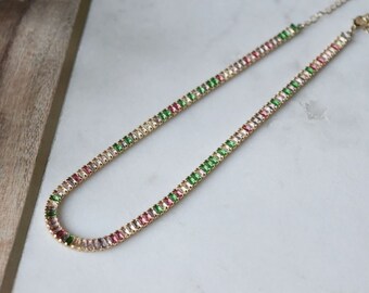 Colorful choker, Pink Chocker Necklace, gold filled necklace, pink and green choker, FRIENDLY Necklace
