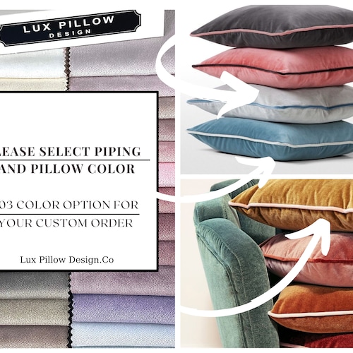 Velvet Pillow With Piping Customizable Velvet Cushion Cover Etsy