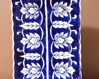 Blue and White Hand Painted Pottery Platter