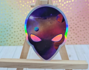 Spaced Out Alien Holographic Sticker