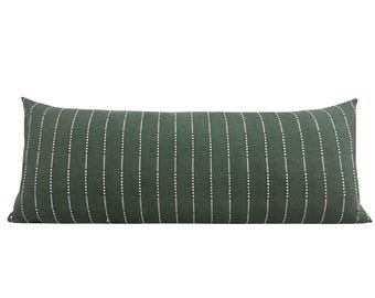 BERKLEY GREEN || Green with White Stripes Pillow Cover, Vintage Green Pillow, Striped Pillow, Farmhouse Pillow, Boho Pillow, Lumbar Pillow