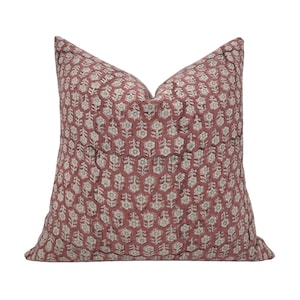 VICTORIA || Designer Floral Linen Pillow Cover, Reddish Brown Pillow, Block Print Pillow, Linen Pillow, Red Brown Pillow