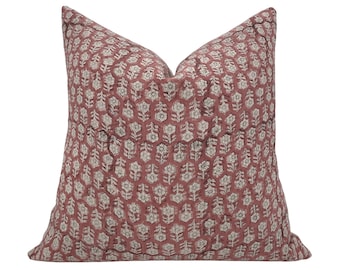 VICTORIA || Designer Floral Linen Pillow Cover, Reddish Brown Pillow, Block Print Pillow, Linen Pillow, Red Brown Pillow