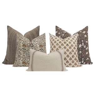 SOFA PILLOW COMBO || Set Of Five Designer Pillow Covers, Neutral Pillow Combo, Sofa Pillow Combo, Sectional Pillow Set, Pillow Combo