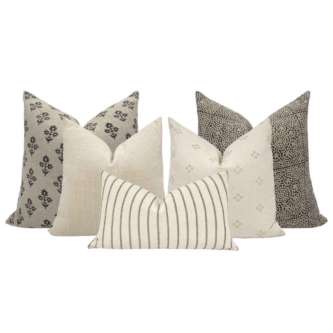 SOFA PILLOW COMBO Set of Five Designer Pillow Covers, Neutral Pillow