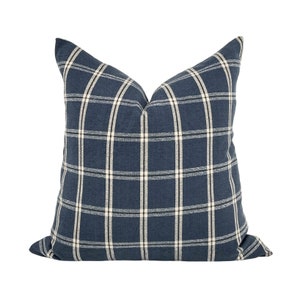 MYA || Blue and Cream Check Pillow Cover, Windowpane Modern Farmhouse Pillow, Modern Home Decor | 18x18 | 20x20 | 22x22 | 12x20 | 14x20 |