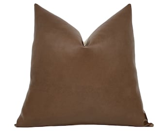 TANYA || Cognac Leather Pillow Cover, Faux Leather, Brown, Lumbar, Leather Lumbar Pillow, Cognac Leather Lumbar Pillow, Faux Leather Pillow
