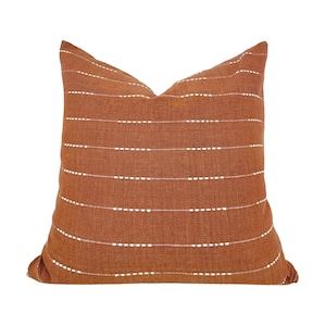 BERKLEY RUST || Rust Woven Striped Pillow Cover,  Handwoven Earthy Rust White Modern Farmhouse Boho Decor, Rust Western Pillow