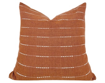 BERKLEY RUST || Rust Woven Striped Pillow Cover,  Handwoven Earthy Rust White Modern Farmhouse Boho Decor, Rust Western Pillow