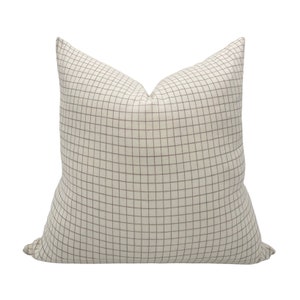 WYATT || Off White and Brown Check Pillow Cover, Neutral Window Pane Pillow, Farmhouse Pillow, Windowpane Pillow, Neutral Check Pillow