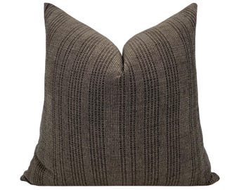 ASHER || Dark Brown Striped Pillow Cover, Earthy Brown Neutral Pillow, Farmhouse Pillow, Brown Striped Pillow, Boho Pillow, Neutral Pillow