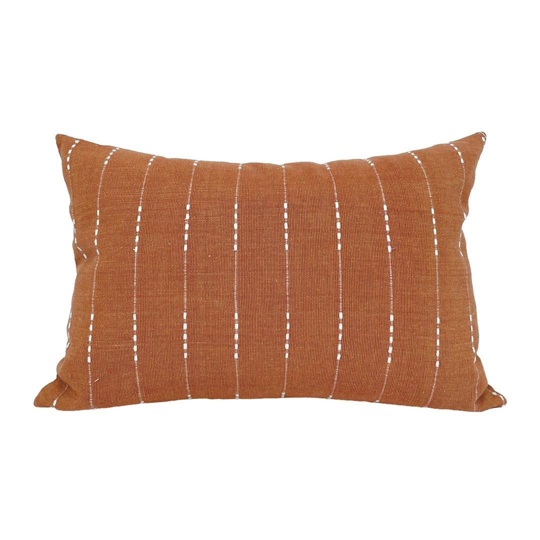 BERKLEY RUST Rust Woven Striped Pillow Cover, Handwoven Earthy Rust White Modern Farmhouse Boho