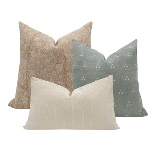 Accent Throw Pillows - Set Of 2 - Brown/Tan/Cream/Light Blue