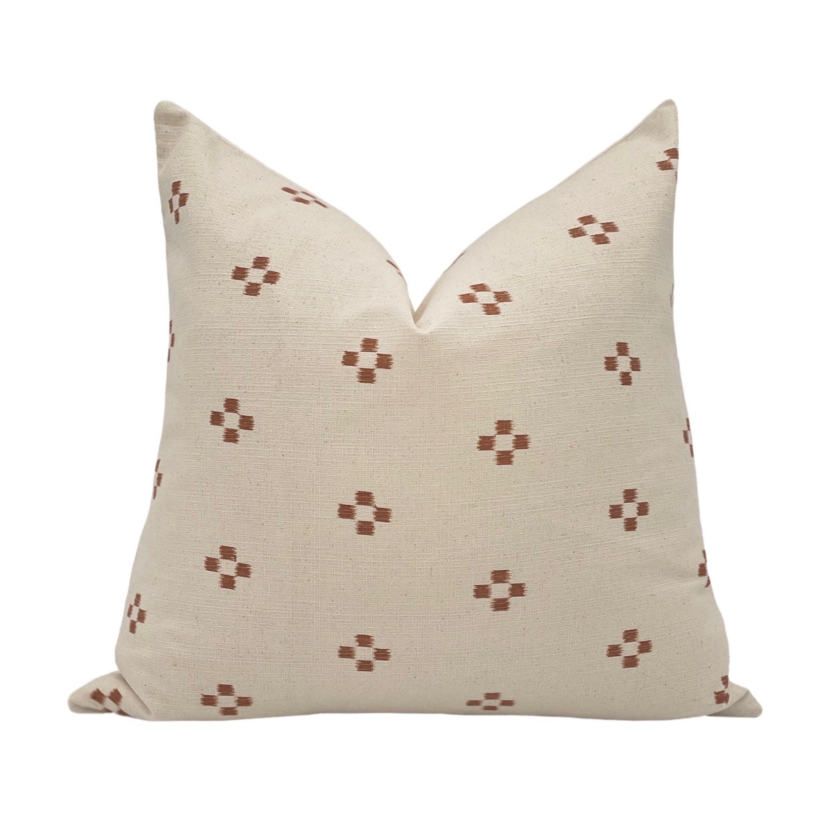 Aaakar Checkered Blockprinted Throw Pillow, Rust 18x18 inch