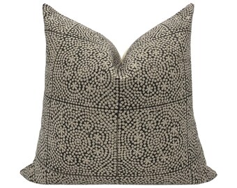 MASON || Designer Black Linen Pillow Cover, Black Handblock Pillow, Block Print Pillow, Block Linen Pillow, Neutral Pillow